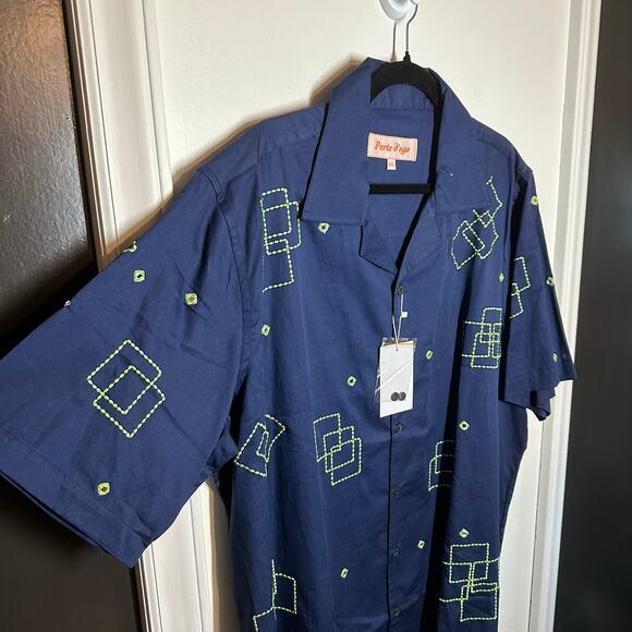 NEW Perte D'ego Men's Navy Blue Geometrical Mirror Embroidered Matching Set XXL - Picture 5 of 16